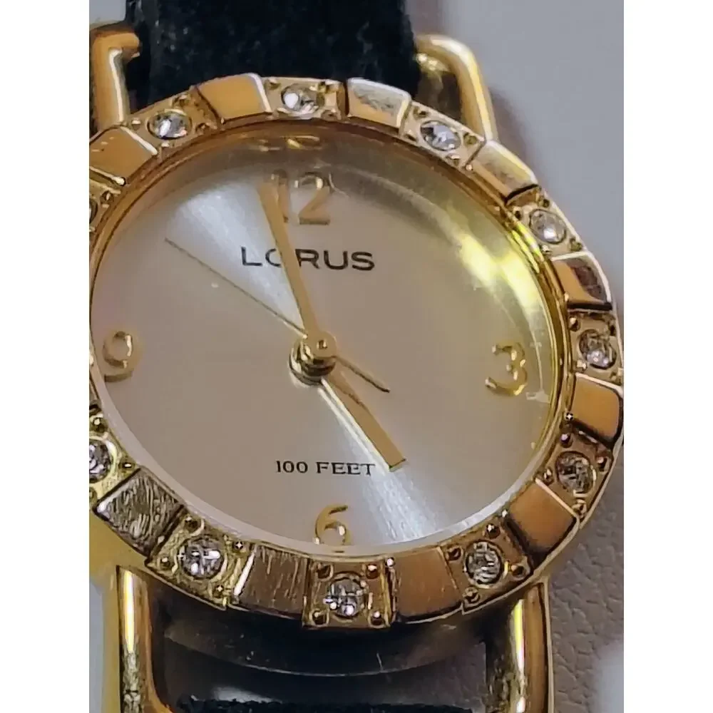Lorus LR2199 Women's Gold Tone Crystal Bezel Watch Runs New Battery